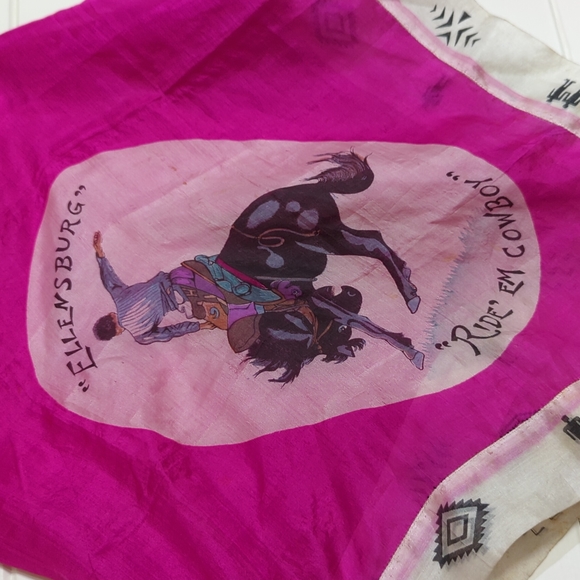 Vintage Ellensburg, WA rodeo pink silk scarf - Picture 2 of 8